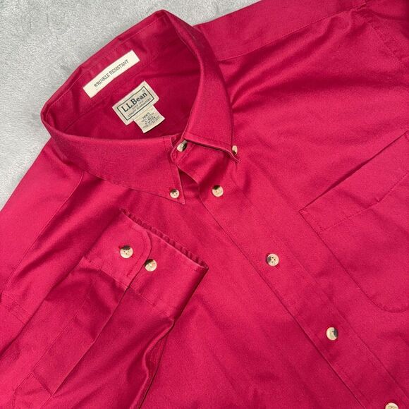 L.L. Bean Shirt Men Large Red Oxford Button Down Casual Workwear Hike‎ Guide EUC - Picture 1 of 9